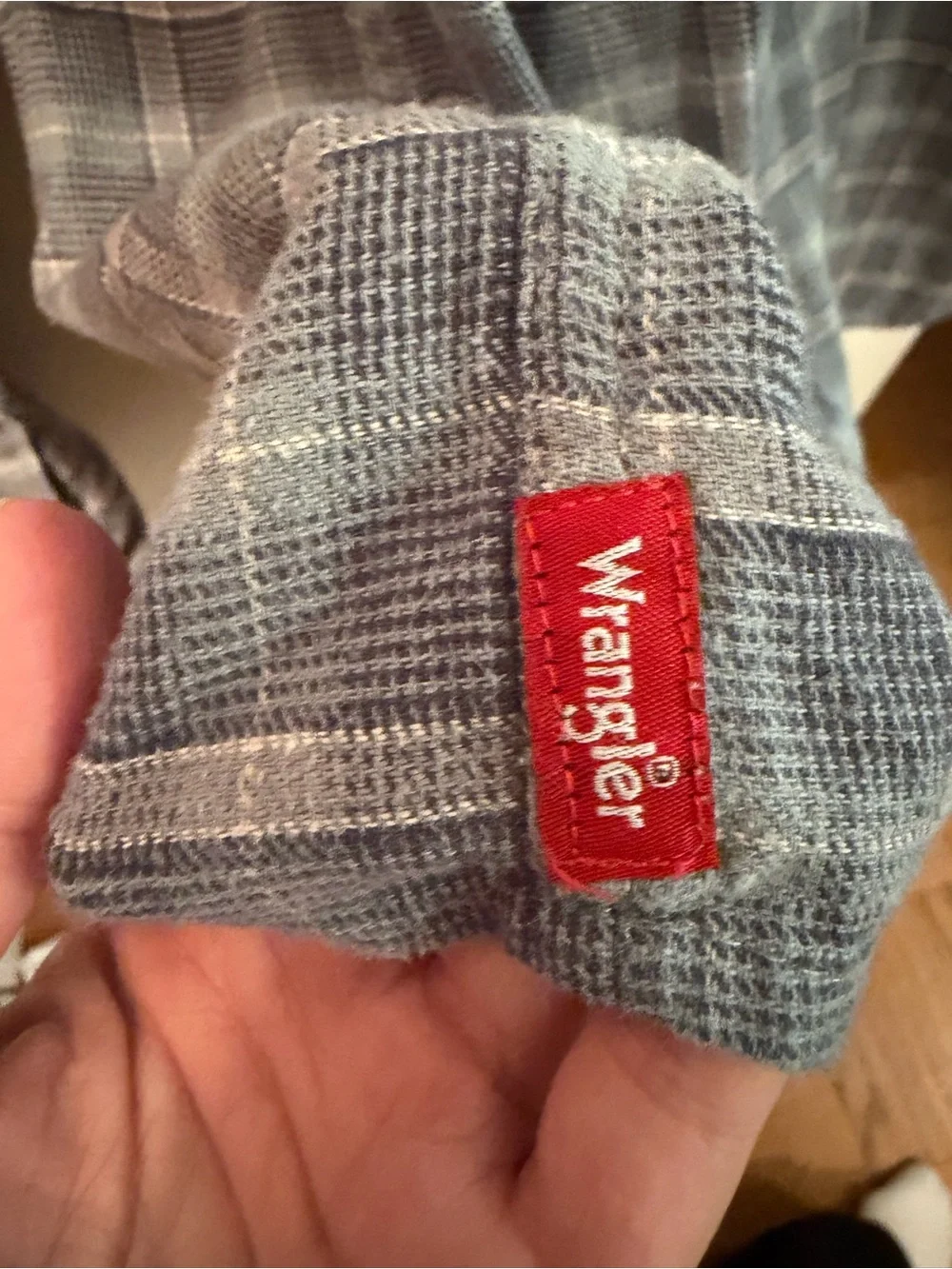 Wrangler Men’s L Plaid Flannel Shirt Western Snap Pockets Blue Gray